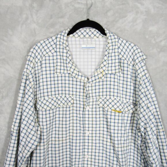 Columbia Mens Shirt XXL Button Up Blue Yellow Plaid Performance Fishing Outdoor - Picture 2 of 8